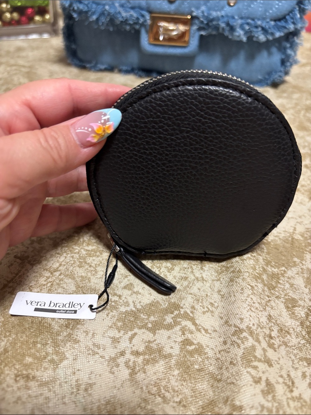 Vera Bradley Black Round Leather Coin Case